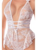 Body blanc en dentelle avec dos ouvert et encolure halter – Mapalé