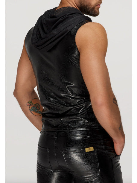 H066 Top zippé sans manches à capuche transparente, aspect serpent