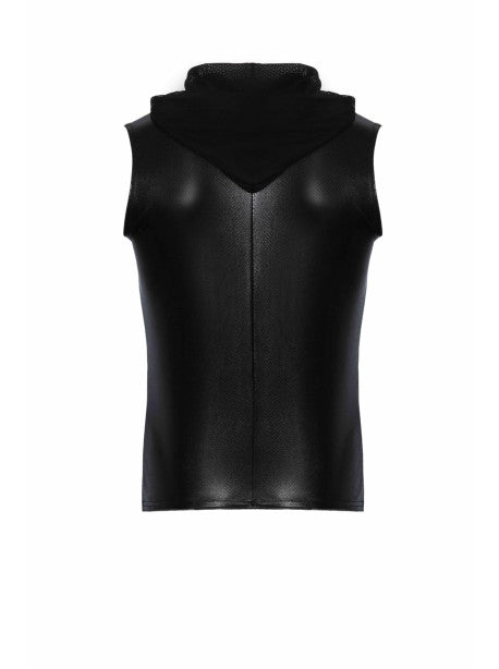 H066 Top zippé sans manches à capuche transparente, aspect serpent