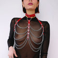 Harnais de poitrine cuir et chaines Rouge