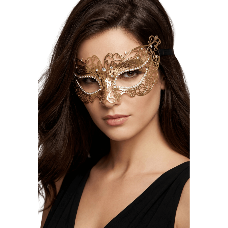 Masque vénitien Alba rigide doré avec strass