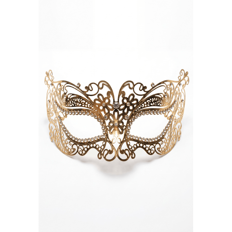 Masque vénitien Alba rigide doré avec strass