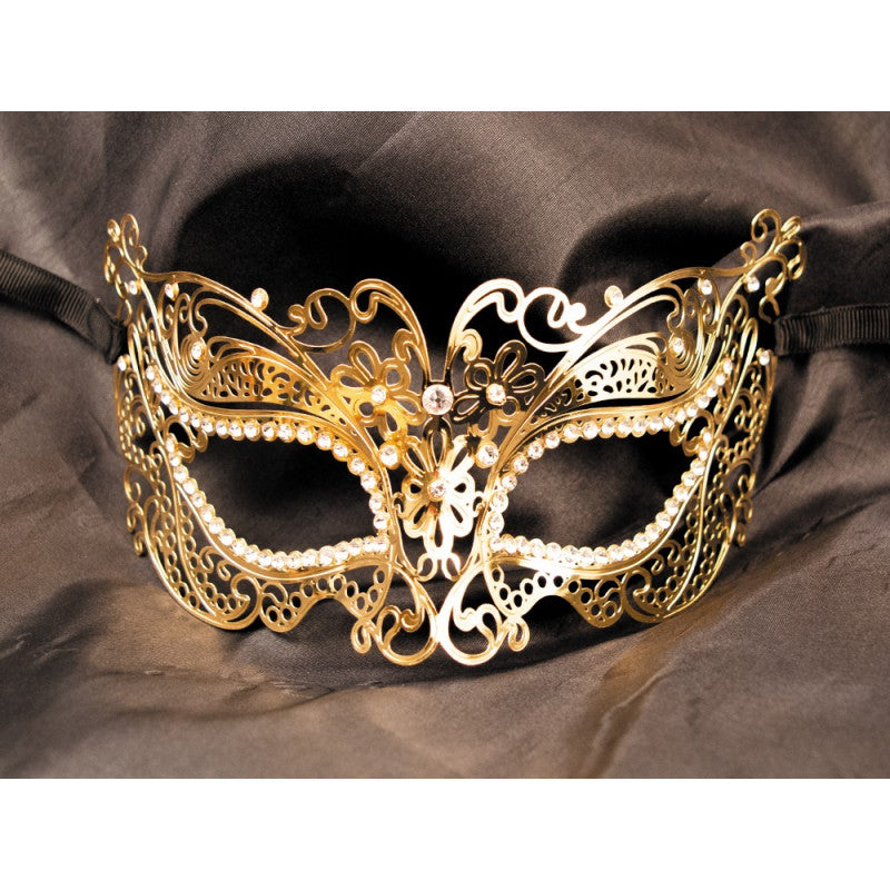 Masque vénitien Alba rigide doré avec strass