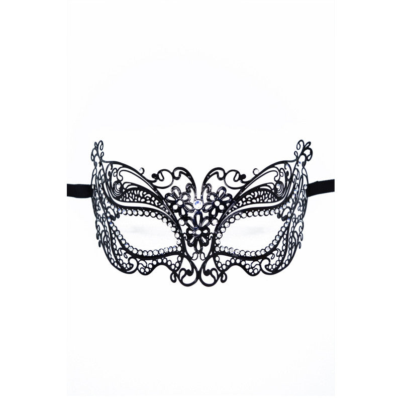 Masque vénitien Alba rigide noir avec strass